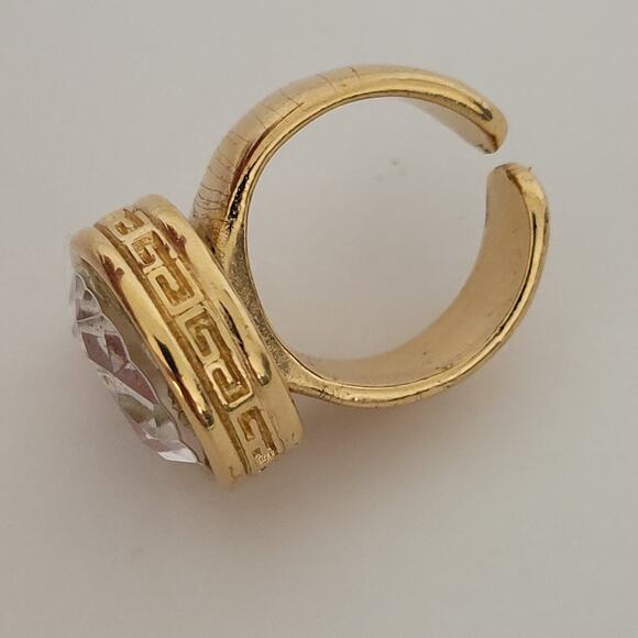 Vintage Givenchy Large Chunky Clear Stone Ring Statement Adjustable Size Gold - Picture 5 of 9